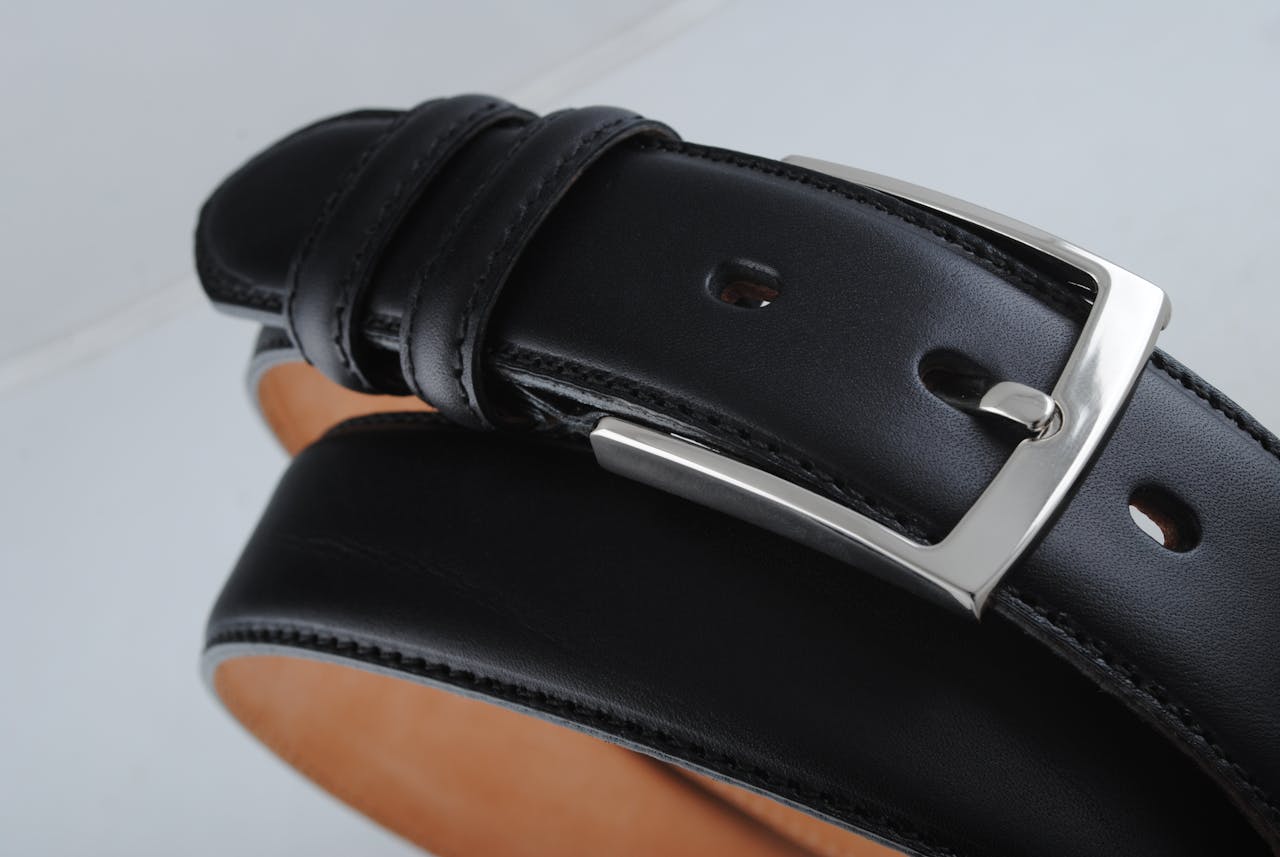 Black Leather Belt With Silver Buckle